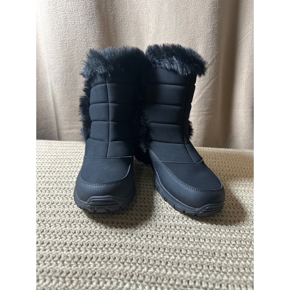 Lands End Expedition Waterproof Faux Fur Puffer Snow Boots Black CE20473W 7.5M